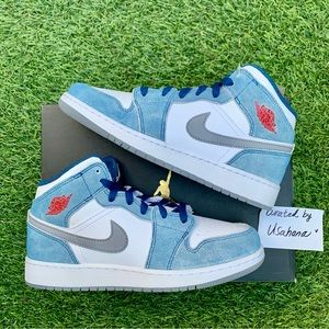 Nike Air Jordan 1 Mid GS white blue grey shoes